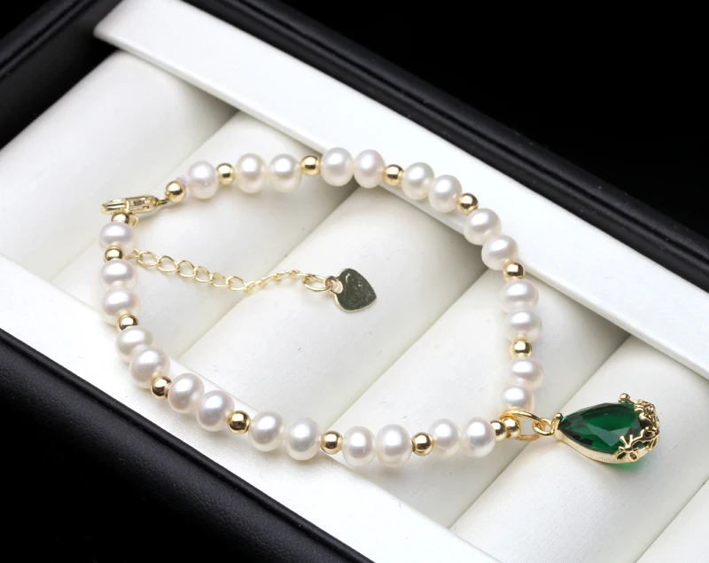 Skaisti Saldūdens Pērļu Aproce Sievietēm, Īsta Dabas Pērle Vintage Aproces, Zaļš Akmens Moderns Rotaslietas Kāzu Dāvanas
