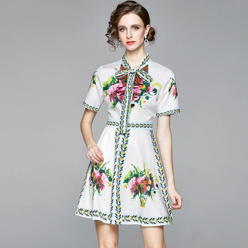 Skrejceļa Dizaina Kleita Vasaras Sieviešu Modes Īsām Piedurknēm tauriņu Plus Lieluma Baltas Gadījuma Kleitas, Sieviešu Elegants Slim Ceļa Kleita