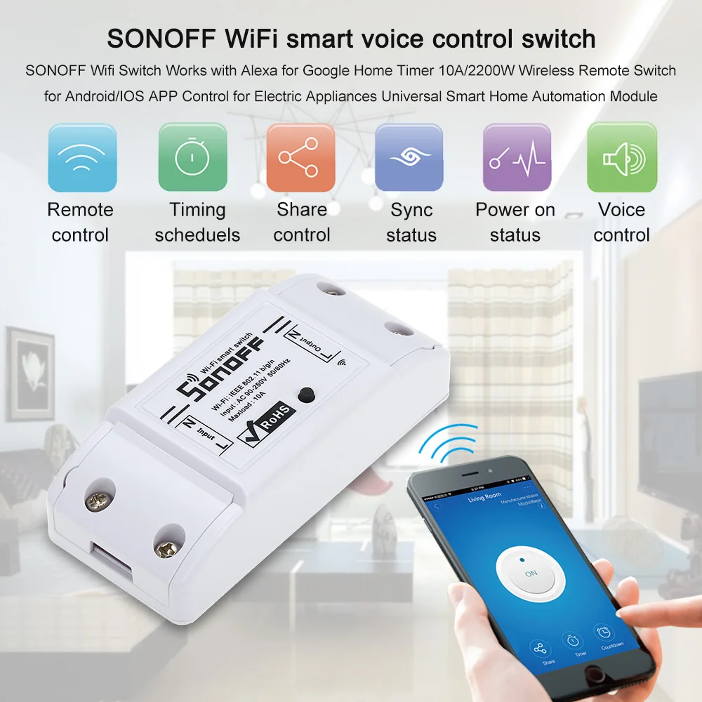 SONOFF Pamata Wifi Slēdzis Alexa, Google Home Elektriskās Ierīces, Bezvadu Tālvadības Slēdzis Slēdzis Android/IOS APP Kontroles
