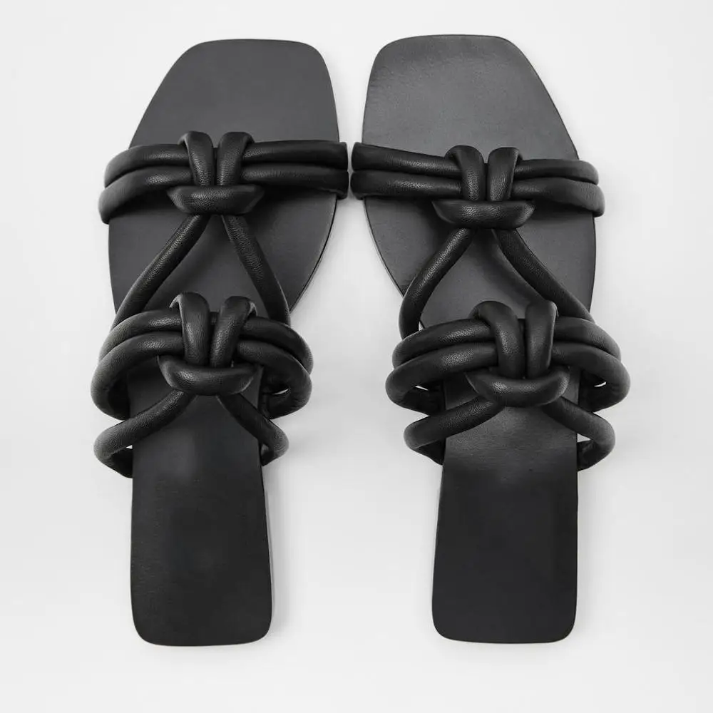 SOUTHLAND sieviešu kurpes melnā cauruļveida ādas Sieviešu Čības Vasarā dzīvoklis Modes Zīmola Sandales kurpes
