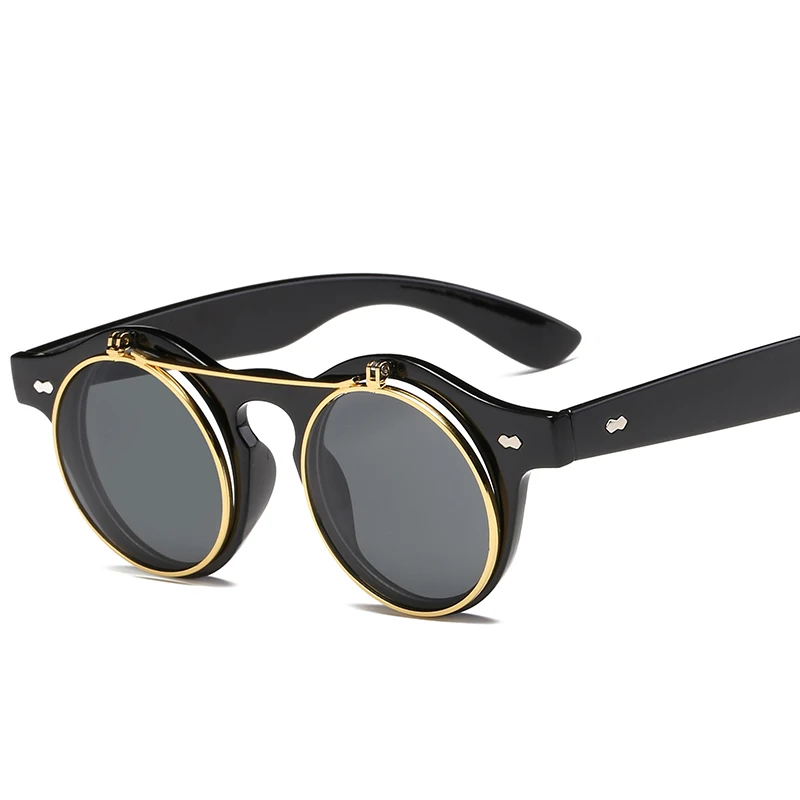 Steampunk Goth Aizsargbrilles Retro Uzsist uz Augšu, Apaļi, Saules Brilles Sievietēm Vintage Melnās Saulesbrilles Vīriešiem Oculos de sol Feminino R036