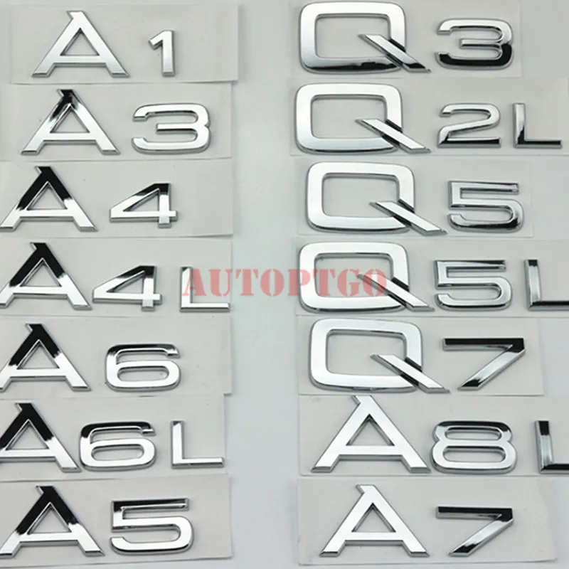 Sudraba A3 A4 A5 A6 A7 A8 Q3 Q5 Q7 GT TT Vēstuli Ģerbonī Emblēma Logo Decal Uzlīmes Pielāgots Audi Aizmugures Bagāžnieka
