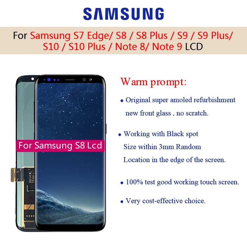Super AMOLED Samsung Galaxy S7 Malas S8 S8 S9 Plus S9 S10 Plus Piezīme 8 9 Lcd Displejs, Touch Screen Digitizer Ar Vietas