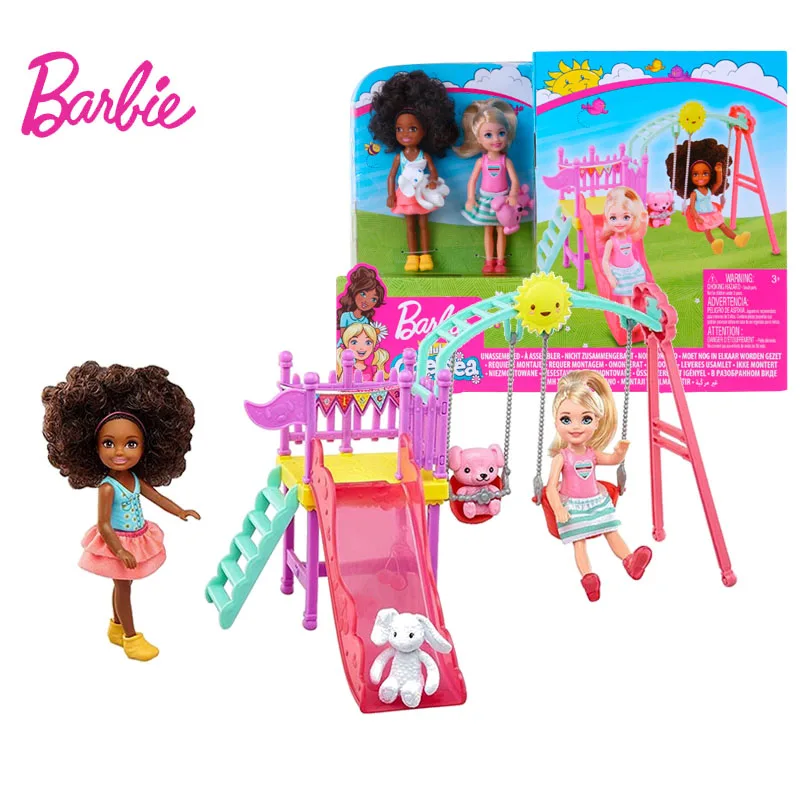 Sākotnējā Barbie Kluba Chelsea Lelle Meitenēm Samusement Park Playset ar Slaidu, Šūpoles Mājdzīvniekiem Rotaļlietas Bērniem Jautri Draugi