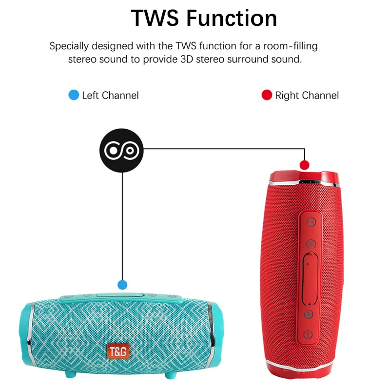 TG145C Bluetooth skaļruni TWS pantiņš bezvadu āra ūdensizturīgs portatīvo 3D stereo, subwoofer skaļrunis kolonnu ar TF FM USB AUX