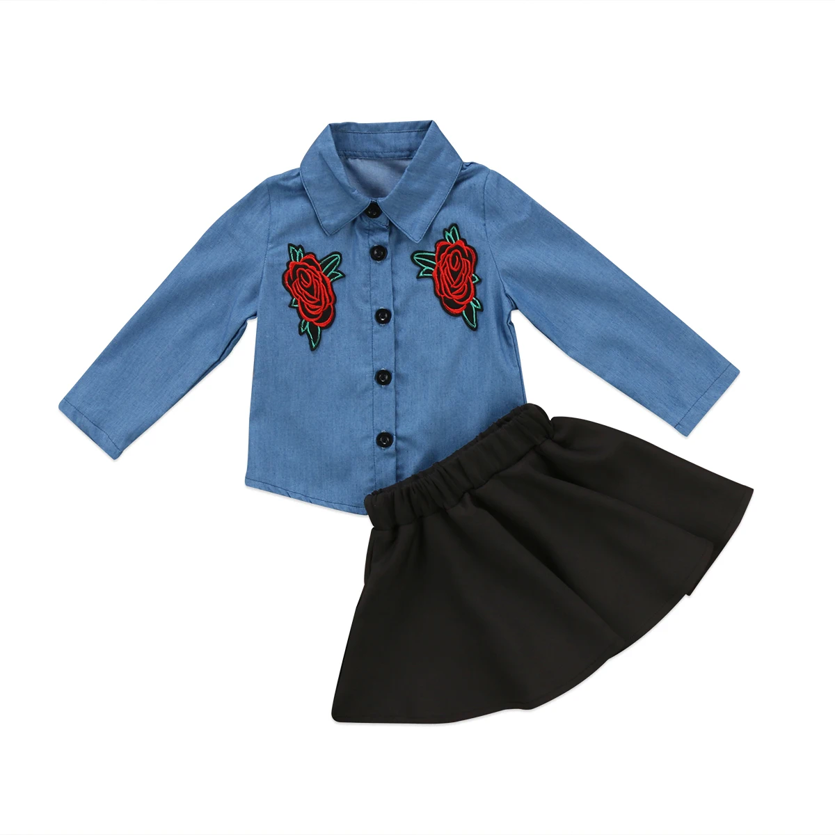 Toddler Bērniem, Baby Meiteņu Džinsa Krekls Topi +Tutu Svārki Kleita Tērpiem Drēbes