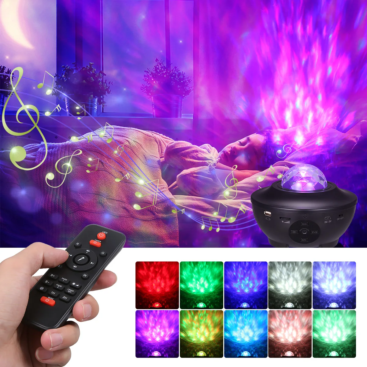 USB LED Zvaigžņu Nakts Gaisma Mūzikas Zvaigžņotām Ūdens Viļņu LED Projektoru Gaismas BT Projektora Tālvadības pults Projektora Gaismas Deco nakts lampas