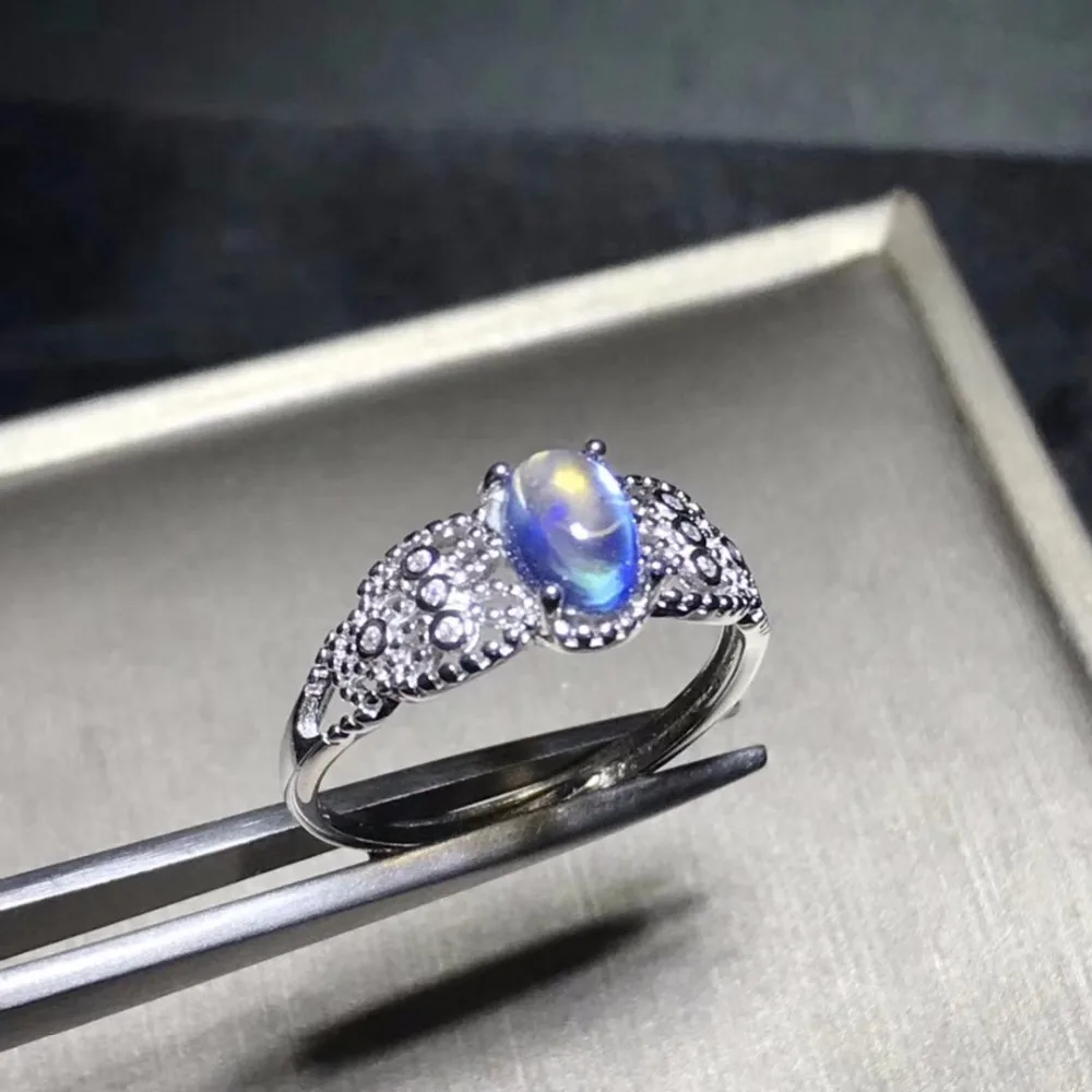 Vienkārša un rafinēts, jaunākās stila un dabiski zilas mēnessakmens gredzens, 925 sudrabs, tīra akmeņus, skaistas krāsas