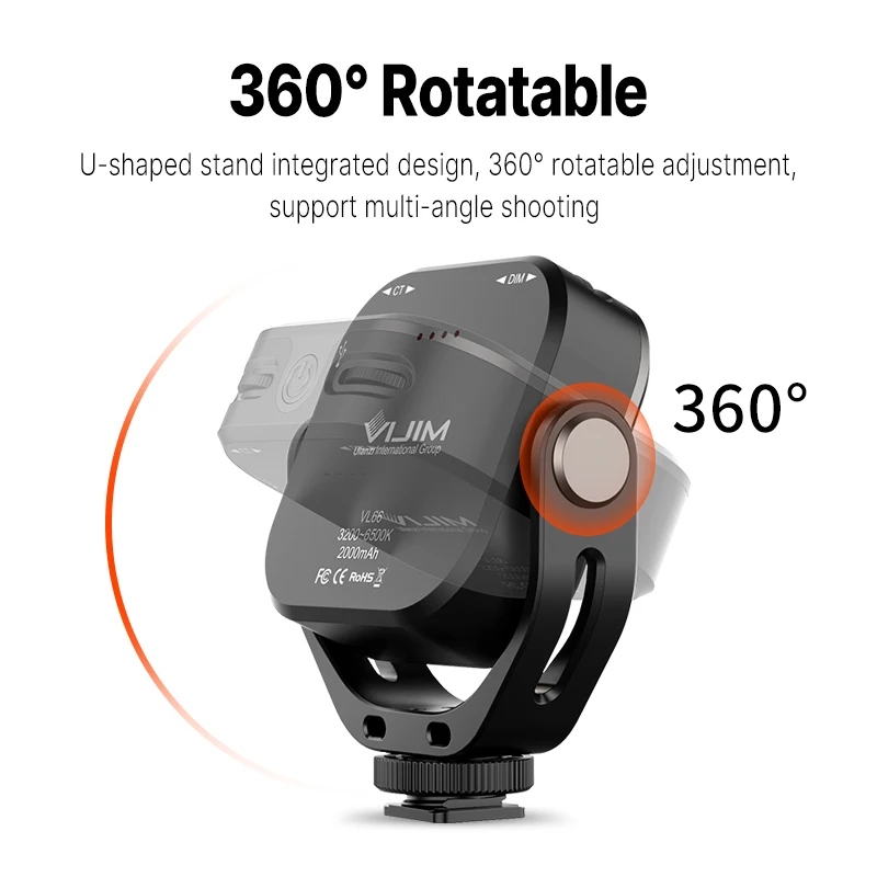 VIJIM VL66 360° Rotācija Regulējams LED Video Gaisma 3200k-6500k USB Uzlādes, Mobilo Aizpildīt Gaismas DSLR kameras Vlog fotogrāfija