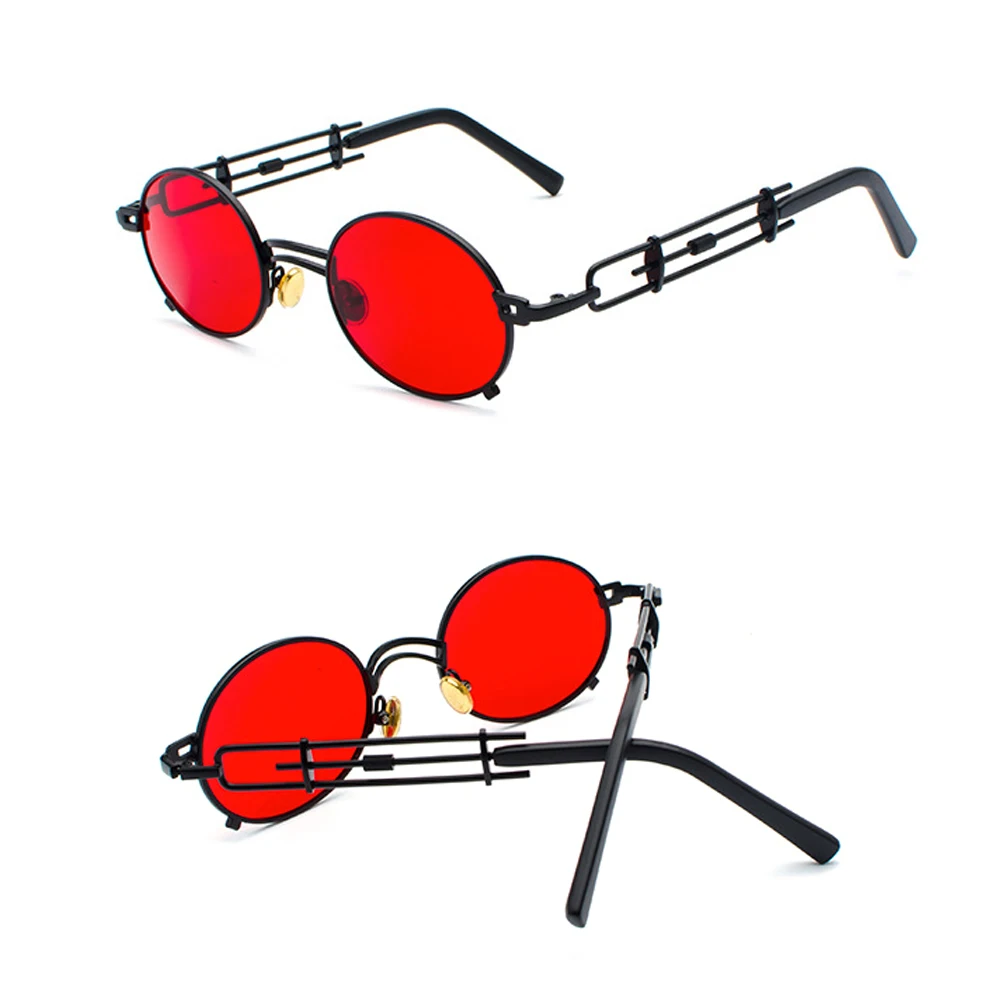 VIVIBEE Punk Ovāla Sarkana Saulesbrilles Vīriešiem Metāla Melnu Rāmi Hip Hop Sieviešu Vintage Mazo Saules Brilles 90s Steampunk Piederumi