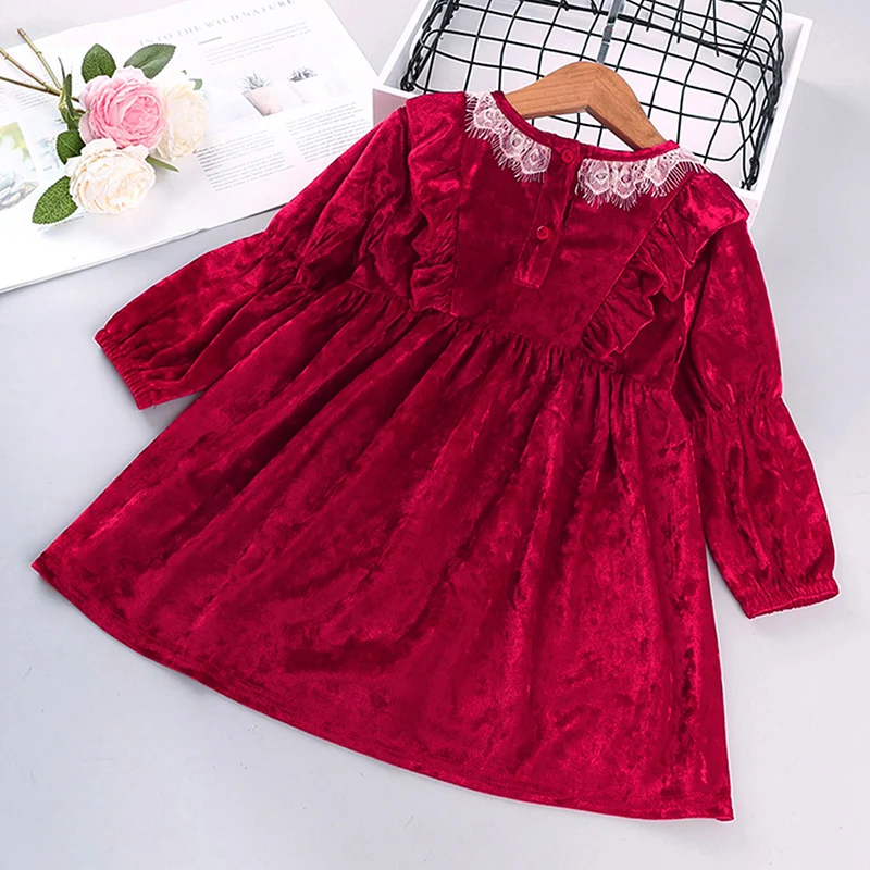 VIŅŠ Sveiki Izbaudīt Rudens, Ziemas 2020 Meitenes Kleita Meitenēm Sarkanā jaungada Kleitas Garas Piedurknes Samta Cietā Sweet Baby Vestido Drēbes