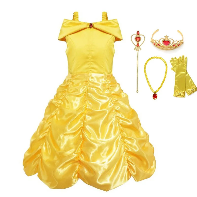 VOGUEON Meitenes Princese Belle uzposties Apģērbu bez Piedurknēm, Skaistums un Zvērs, Puse Cosplay Kostīms, Bērnu Dzimšanas dienu Bumbu Kleita