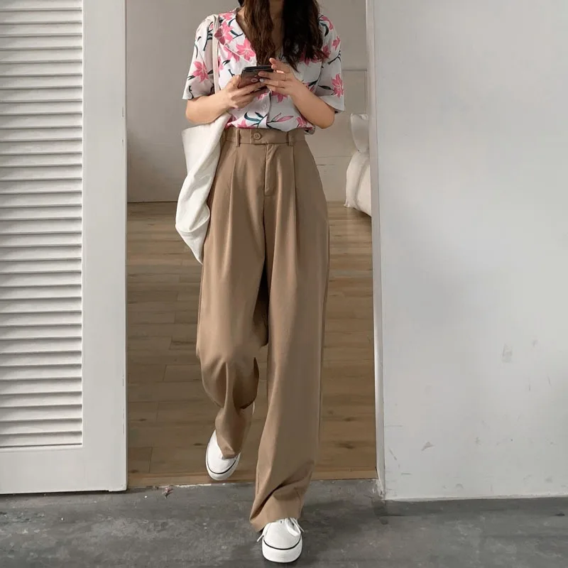 WHCW CGDSR gadījuma augsta vidukļa korejiešu stilā, ziemā, rudenī, cietie Streetwear bikses sievietēm Taisni sieviete, uzvalku bikses 2020. gadam plaša kāju