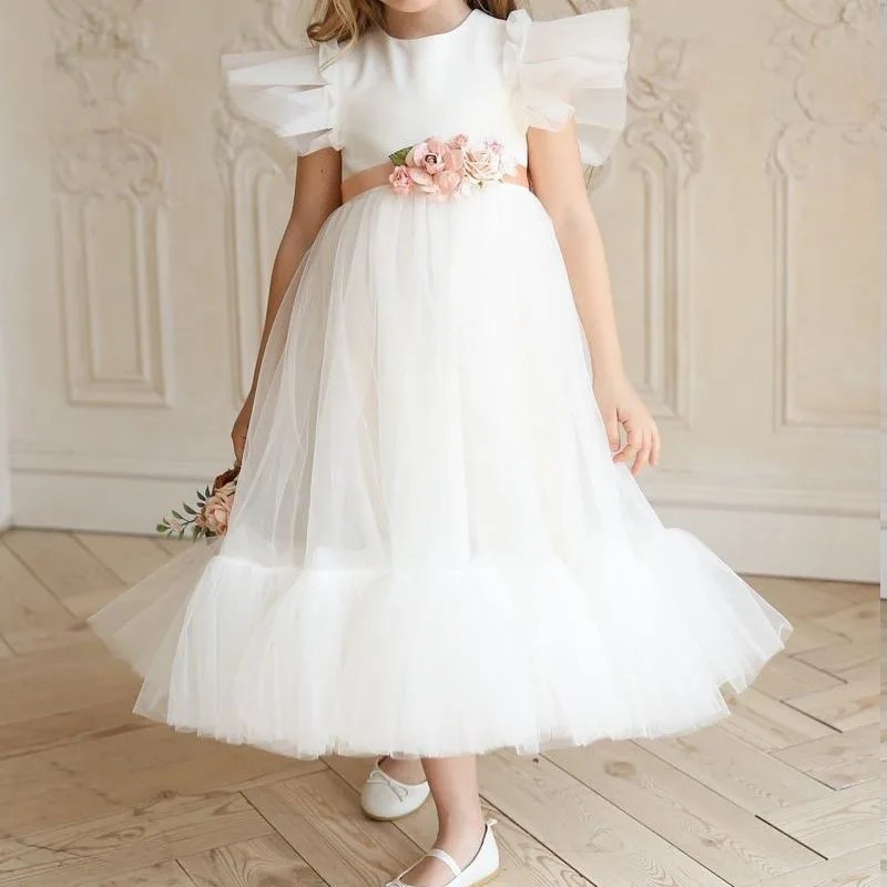 White Flower Girl Kleitu Uz Kāzu Puse, Dzimšanas Dienas Princese Kleitas Ir 2021. Bērniem Vasarā Tutu Vestidos Bērniem Kostīmu Bumbu Kleita