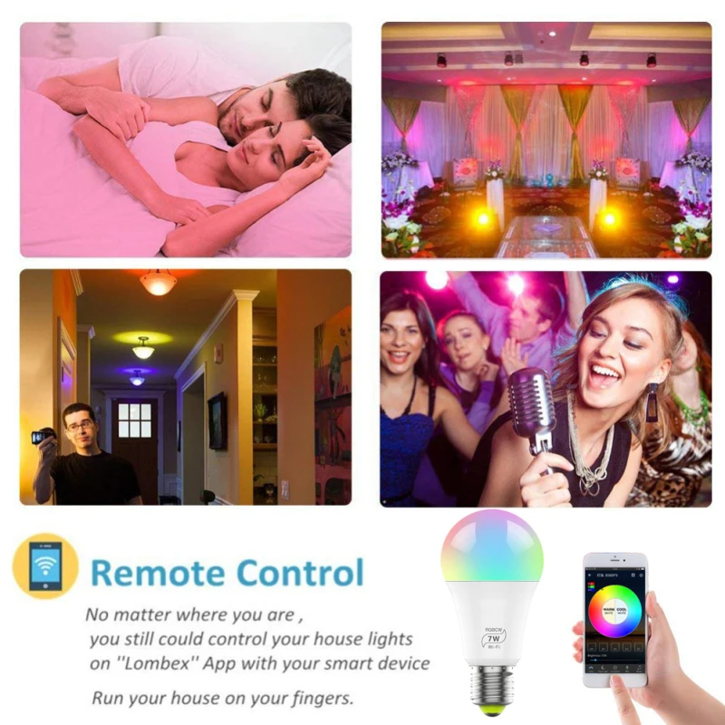 WIFI Smart Spuldzes Aptumšojami E27 7W E14 LED Lampas, RGB APP balss Tālvadības pults Smart Spuldzes Darbu ar Alexa, Google Palīgs