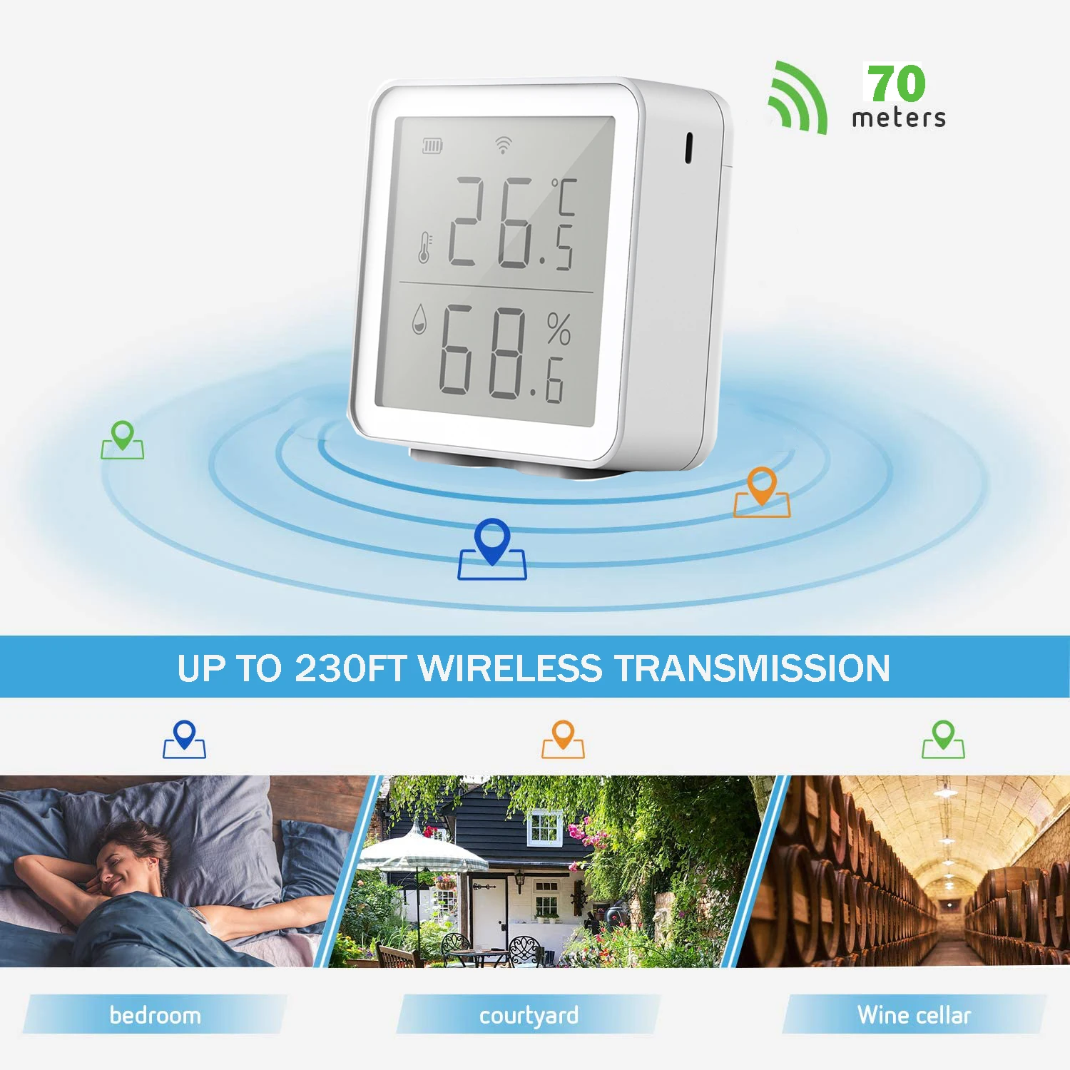 WiFi Smart Temperatūras, Mitruma Sensoru, Lai Alexa, Google Palīgs 230ft Bezvadu Ciparu Higrometru, Iekštelpu Termometrs