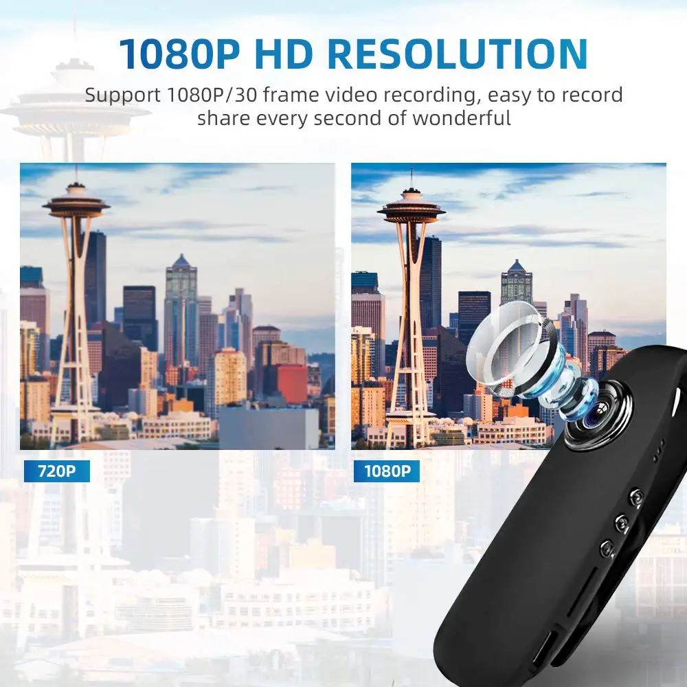 WX4-Mini Ķermeņa Kamera,1080P HD Kameras 3-7 Stundas Akumulatora darbības laiku,Ērts Kameru Video Ieraksti ar Kabatas Klipsi(ar TFcard)