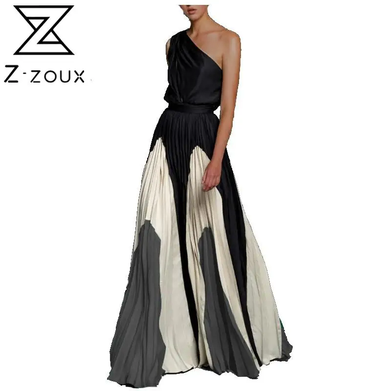 Z-ZOUX Sieviešu Kleita Vienu Plecu Krāsu Saskaņošanas Maxi Kleitas Augstas Starām. Ilgi Kroku Bohēmietis Dress Plus Lieluma Dāmas Kleitas