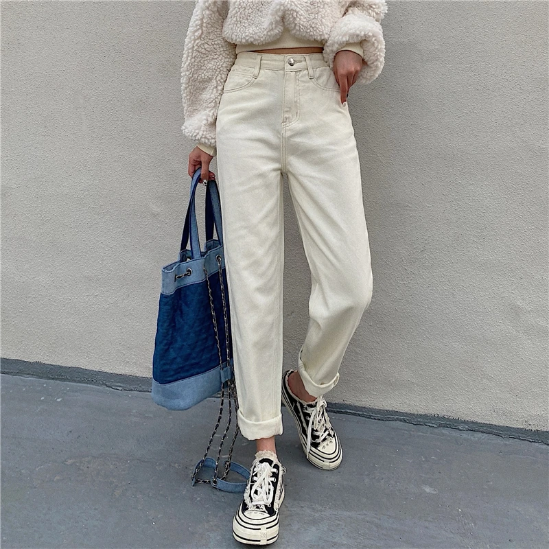 ZHISILAO Taisni Harēma Džinsi Sieviešu Vintage Augsta Vidukļa Džinsa Bikses Plus Lieluma Vilnas Streetwear Rudens Ziemas Džinsi 2020