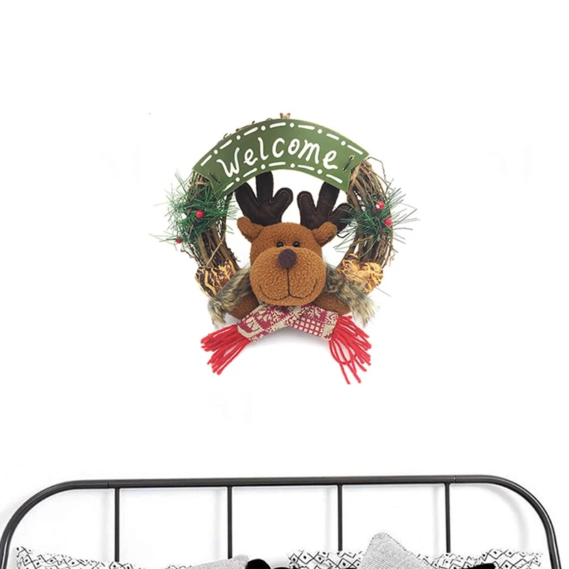 Ziemassvētku Vainags par Durvīm - 20cm Durvju Vainagus, Ziemassvētku Mājas Durvīm Pakaramais Sienas, Automašīnu Dekorēšana (Ziemeļbriedis)