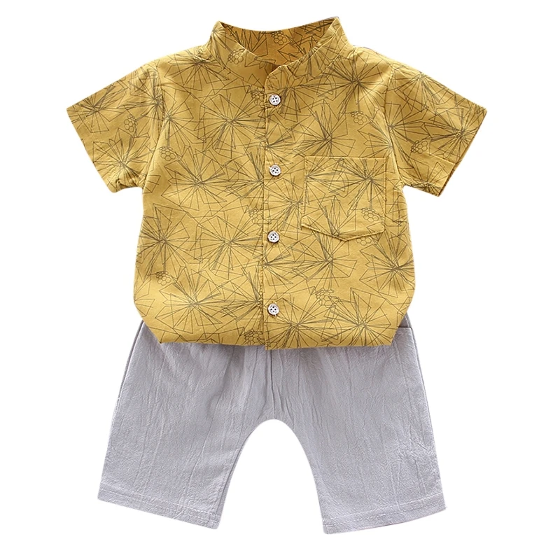 Zēnu Apģērbu Komplekti, Baby Boy Bikses Kopa Apģērbu Komplekti Bērnu Zēniem Īsām piedurknēm Mandarīnu Apkakles T-krekls Un Bikses Rudens