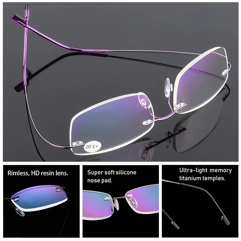 Īpaši Vieglas Elastīgas Presbyopic Briļļu Titāna Sakausējuma Bez Apmales Anti-Zilā Lasīšanas Brilles Laukumā Brilles Brilles Ar Lietu+2