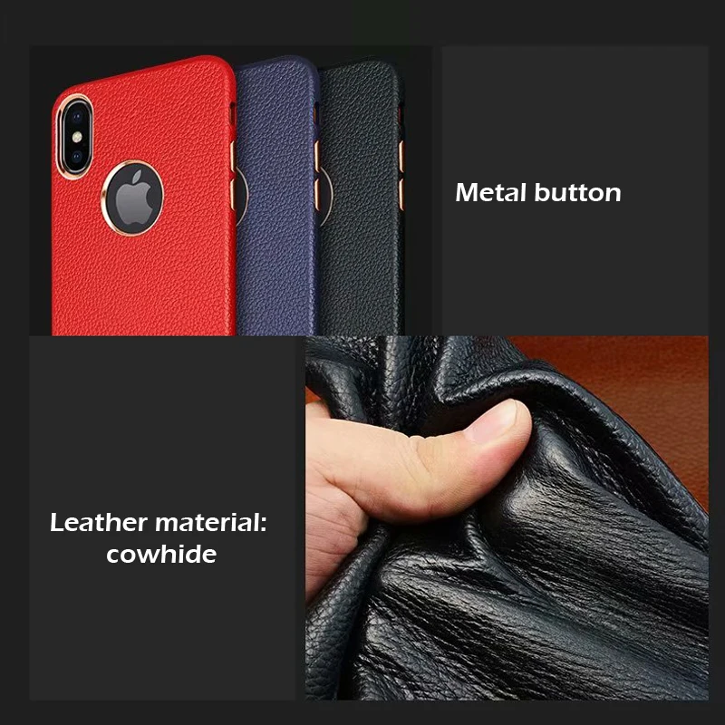 Īsta āda ličī tekstūra tālruņa aizmugurējo vāciņu lietā par iPhone 6s 7 8 Plus XR Xs Max ckhb-lzw pātagot metāla pogas aizsardzības gadījumā