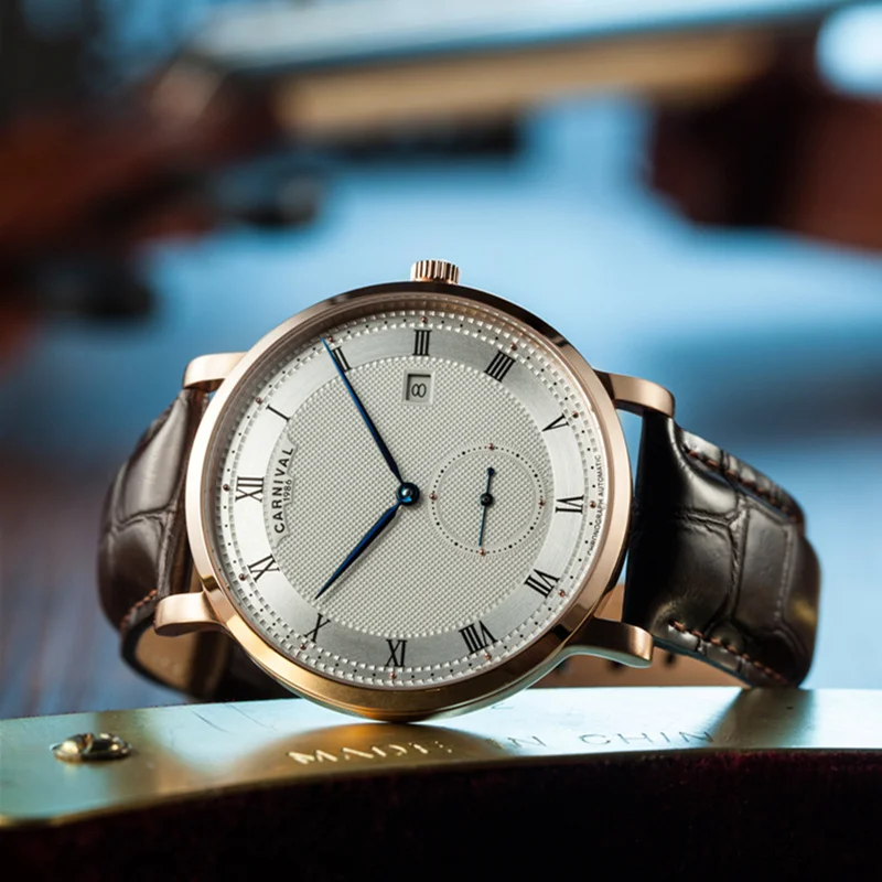 Šveices Luksusa zīmolu Karnevāls Mehāniskās skatīties vīriešu ūdensnecaurlaidīgs ādas Vīriešu rokas Pulksteņi Pulkstenis reloj hombre erkek kol saati relogio