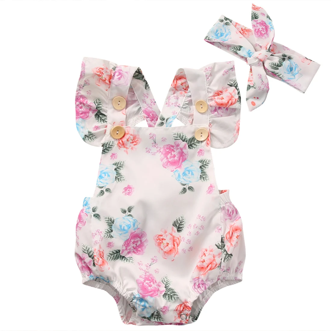 0-24M Adorable Mazulim Meitenes Ziedu Romper Summer Infant Baby Toddler Meitene Īsā Savirmot Piedurknēm Drēbes Sunsuit Komplekts