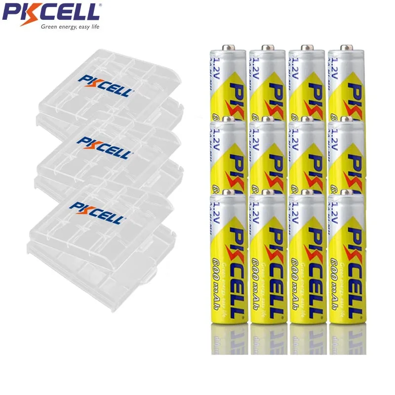 12Pcs PKCELL AA Uzlādējamas Baterijas NIMH 1,2 V 600mah Maksas Ātri Ar 3Pcs Akumulatora Turētājs Kastes Gadījumos
