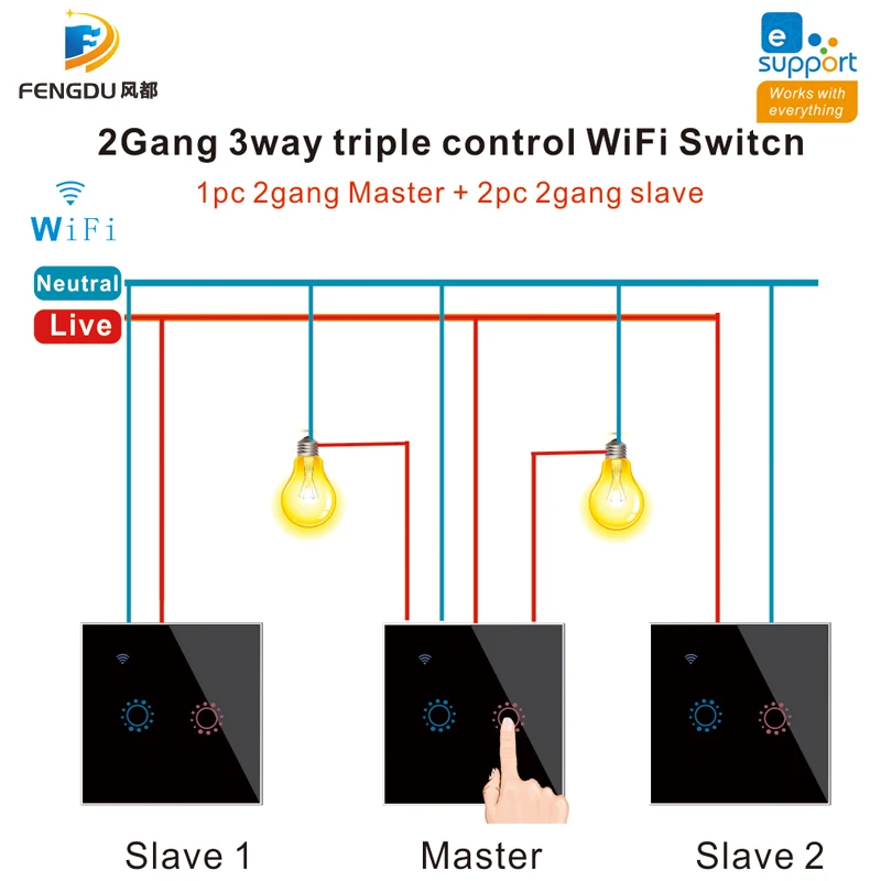 1Gang 2Gang 3Gang 3 Veidu WiFi Kontroles eWeLink WiFi Smart Touch Gaismas Slēdzi, kas Strādā ar Siri, Alexa un Google Home Balss Vontrol