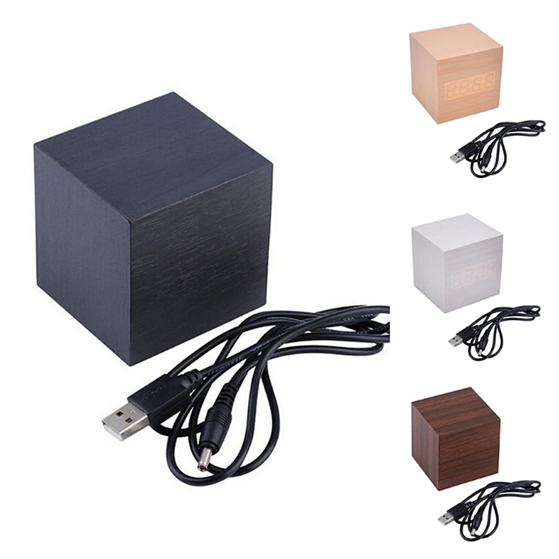 1GB Kvadrātveida Koka Pulkstenis Mini LED Digitālo Darbvirsmas Puzzle Modinātājs Elektroniskie Pulksteņi Galda 60 x60 x60 mm 4 Krāsas