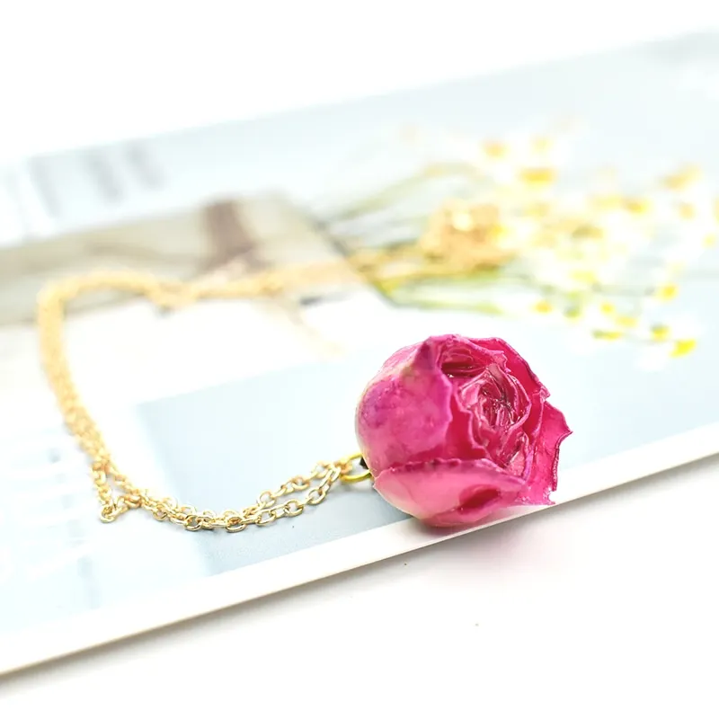 1PC Sauso Ziedu Kaklarota Zelta Ķēdes Nekustamā Roze Ar Sveķiem, Personalizētu Individuāla Kaklarota Sievietēm