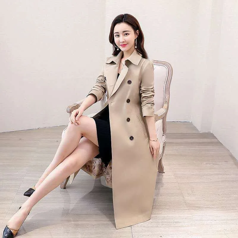 2020 Augstas Kvalitātes Rudenī Ilgi Uzrakt Mētelis Sievietēm Korejas Dubultā Krūtīm Slim Vējjaka Sieviešu Modes Siksnas Biroja Mētelis