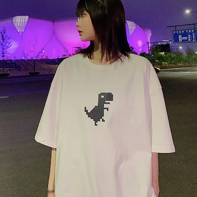 2020. gada Vasaras Jaunais Pāris Valkāt Vasarā Jāvalkā Atstarojošs Dinozauru Drukāt Īsām piedurknēm T-krekls korejiešu Versija Zaudēt Studentu Sievietes\'s