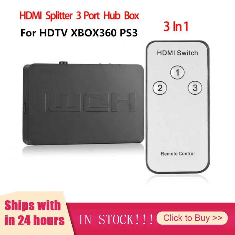 3 In 1 No 3 Pārslēdzēja Port Hub Box Auto Ieslēdziet HDMI-saderīgam Sadalītāja 1080p HD 1.4 Ar Tālvadības pulti HDTV XBOX360 PS3