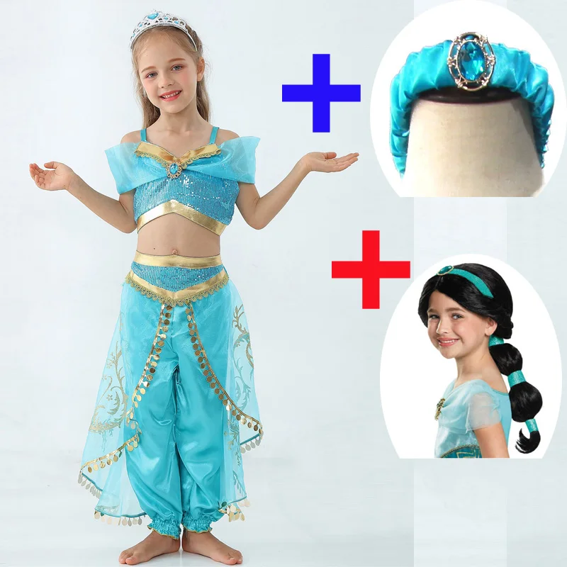 4gab/komplekts Bērniem, Meitenēm, Princese Jasmine Kostīmi Bērniem Puses Vēdera Deju Kleitu Indijas Tērpu Halloween, Ziemassvētku Cosplay