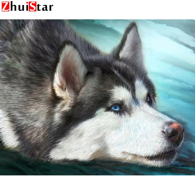 5D DIY dimanta krāsošana pilnu kvadrātveida dūriens mozaīkas gudrs suns sibīrijas husky izšuvumu pārdošana rhinestone krāsošanas piederumi WHH