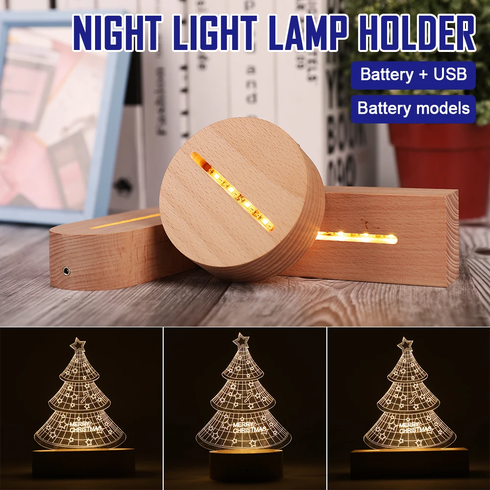 5gab 3D Koka Lampa Bāze LED Galda Nakts Gaisma Bāzes Akrila Silti Balta Lampas Turētājs Apgaismes Piederumi Samontēti Bāzes Bulk