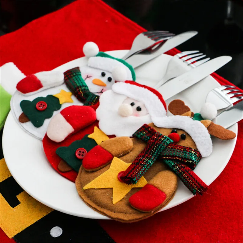 6Pcs 2019 Ziemassvētku Rotājumi Mājās Galda Vakariņas Dekors Cute Galda piederumi Uzvalks Naži Ļaudīm Maisu Turētājs Kabatas Ziemassvētki Jaunais Gads