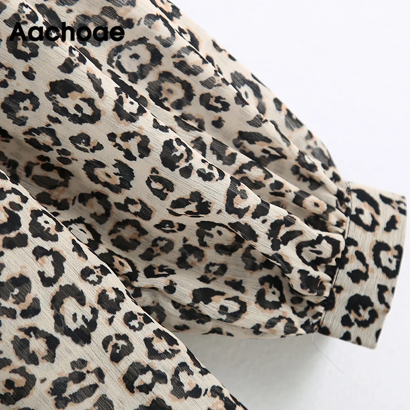 Aachoae Sieviešu Modes Leopards Drukāt Mežģīņu Blūzes 