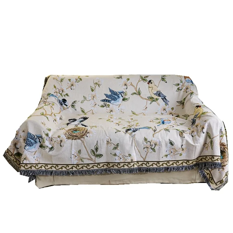 Aggcual Mūsdienu vienkārša dīvāna segu uz dīvāna ziemeļvalstu ziedu un putnu trikotāžas mest segu, gultas Pārklājs ziemas gobelēns XT11