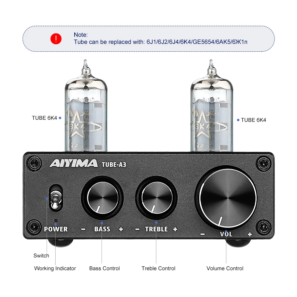 AIYIMA 6K4 Caurules Pastiprinātāju Audio Žults Preamplifier HIFI Preamp Trīskāršot, Bass Control Skaņas Preamplifier DC12V Mājas Kinozāles