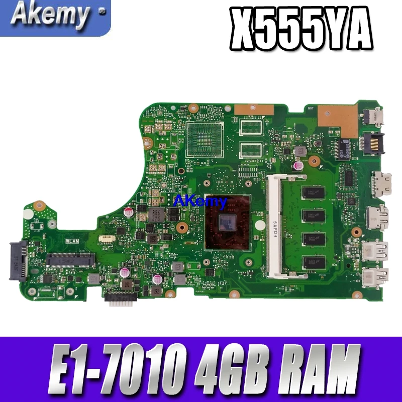 AKemy X555DG mātesplati Par Asus X555YI X555YA X555D A555DG X555QG X555Y klēpjdators mātesplatē E1-7010 4GB REV2.0 Testa darbs