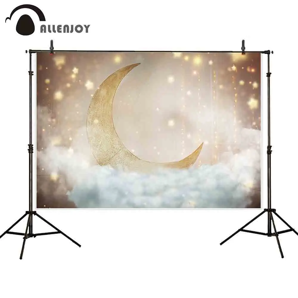 Allenjoy photophone fotogrāfijas fons zelta mēness debesīs zvaigznes mākonis new born baby dušas fona photocall fotosesija studijā