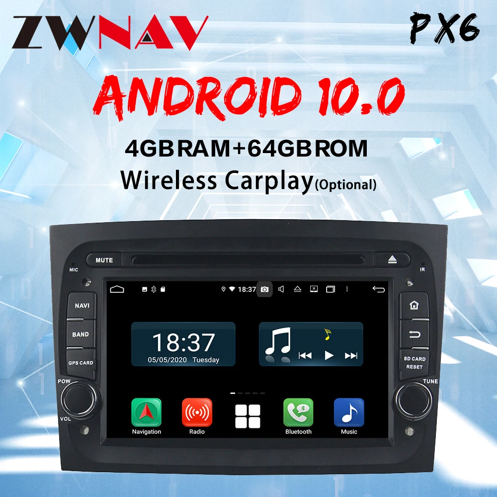 Android 10 CARPLAY PX6Car DVD Atskaņotājs, GPS Navigācija, Galvu vienība FIAT DOBLO 2016 2017 Auto Stereo Vienība Transportlīdzekļa Multivides Radio