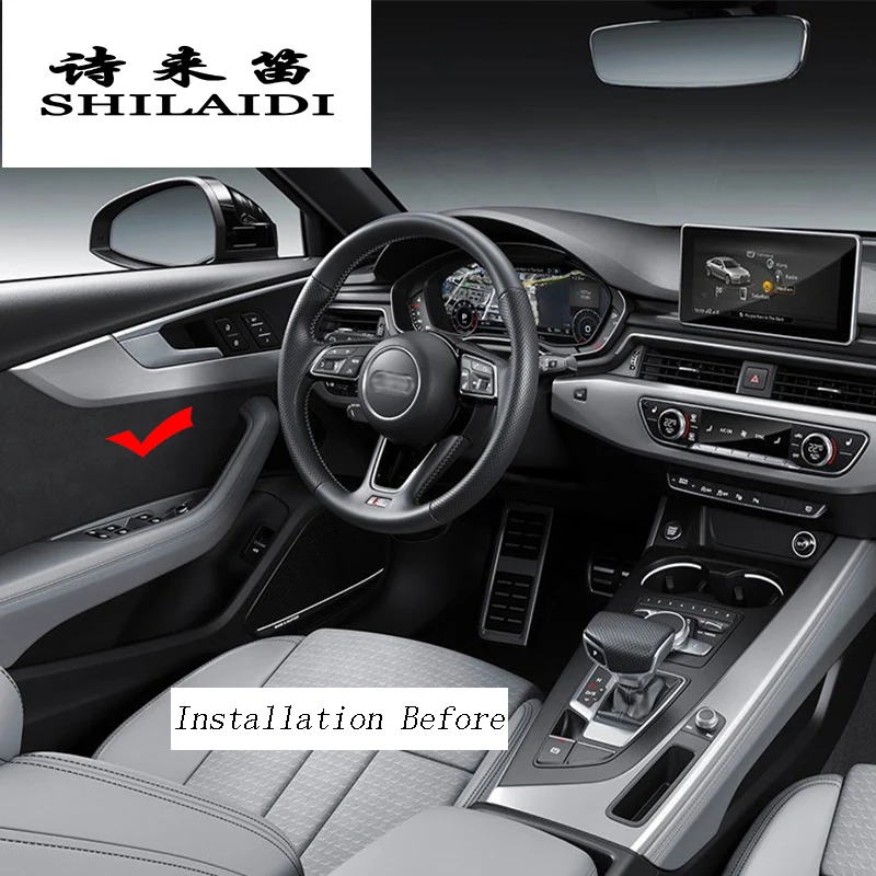 Auto stils Interjerā Roktura Vāciņš Melns, Durvju panelis Bļodā Uzlīmes dekoratīvās lentes Audi a4 B9 nerūsējošā tērauda auto piederumi