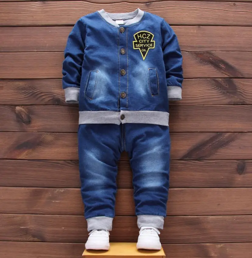 Baby boy džinsa apģērba komplekts bērniem drēbes, zēns uzvalks, virsdrēbes+ džinsa bikses 2 gab. komplekts pavasara rudens toddler zēns noteikti 6M-3T