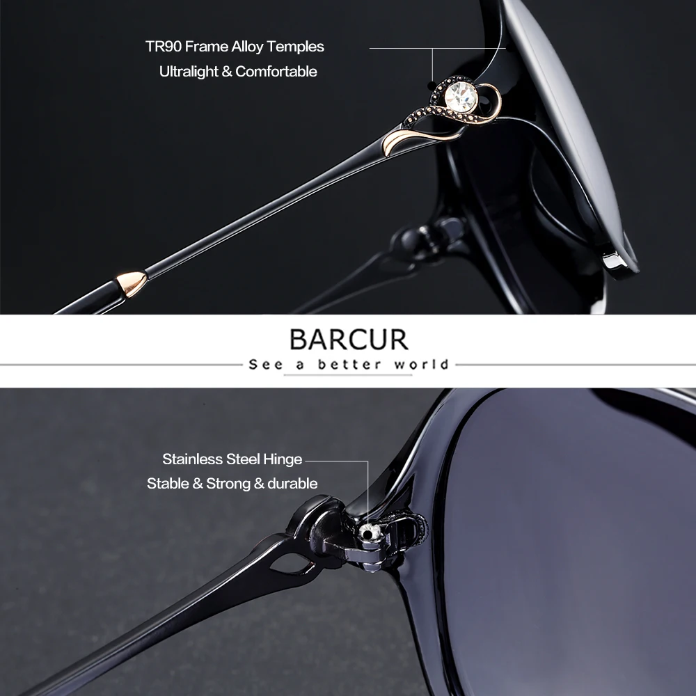 BARCUR Photochromic Saulesbrilles Sieviešu Polarizētās Apaļā Saules Brilles Dāma Brilles UV400