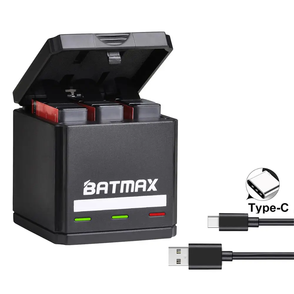 Batmax par GoPro 8 GoPro hero 8 baterija Pilnībā Dekodēt +USB Triple lādētājs kaste ar C Tipa ostu Gopro hero 8 Action Camera